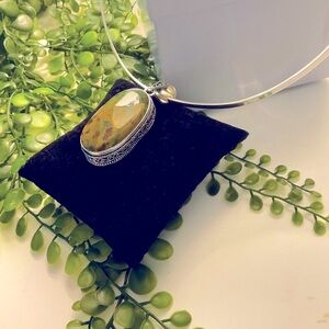 Most unusual JASPER and Sterling Silver Pendant plus S/S NECK BANGLE. 2.5”